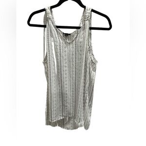 Ann Taylor White Geometric Tank Top